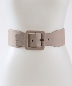 Squared Buckle Faux Leather Fashion Belt BT320033 IVORY
